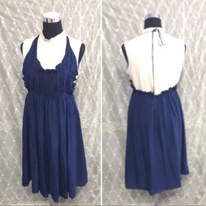 DOO RI Navy Blue 100% Silk Halter Dress S, fits OS